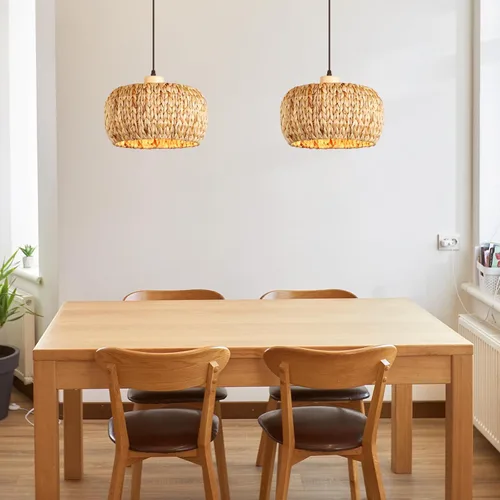 Miniatura 4 de Luces colgantes bohemias para isla de cocina, 11.8 pulgadas, luminaria de ratán bohemio tejida a mano, iluminación de tejido de hierba marina Tejido