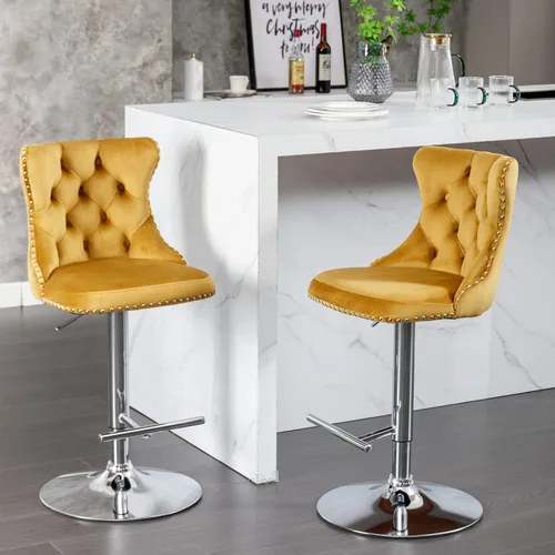 Miniatura 18 de Sillas para Barra de Cocina, Bancos para Barra de Cocina, juego de 2 sillas giratorias de bar de cocina con respaldo, para el hogar pub e isla Negro
