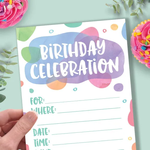 Miniatura 4 de Puntos de acuarela – Invitaciones de fiesta de cumpleaños – Estilo de relleno (20 unidades) con sobres