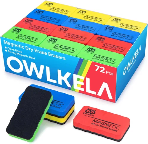 Miniatura 12 de OWLKELA 8 borradores de borrado en seco, borrador magnético de pizarra blanca para tablero de vidrio, pizarra seca y tablero de calendario, azul