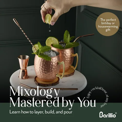 Miniatura 4 de Barillio Moscow Mule - Juego de 2 tazas de cóctel de acero inoxidable, chapadas en cobre con soporte de bambú, aptas para alimentos, kit Moscow Mule