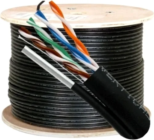 Miniatura 4 de Cable Vertical Cat5e, 350 Mhz, Total Blindado, Chaqueta UV, Exterior, CMX, Messenger, 1000ft, Negro, Cable Ethernet a granel, Bobina de madera