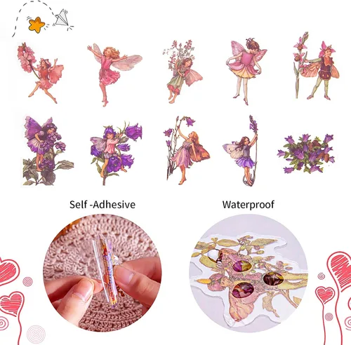 Miniatura 5 de 90 piezas de calcomanías de hadas para álbum de recortes, parche de hada transparente de flores para álbumes de recortes, cuaderno a mano, estuche