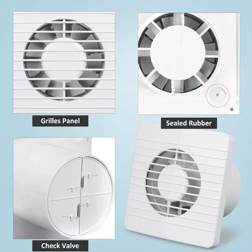 Miniatura 2 de Extractor de pared de 4 pulgadas IPX4 55CFM, extractor de ventana de rejillas, control antireflujo, para inodoro, oficina, cocina, baño Rejillas