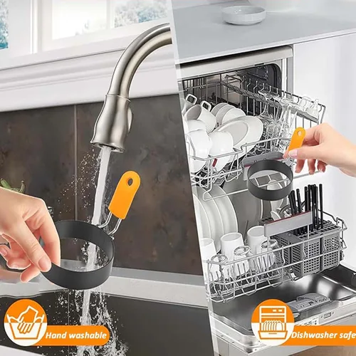 Miniatura 7 de 4 anillos antiadherentes de acero inoxidable para huevos de diferentes formas con 1 cepillo de aceite y 1 separador de huevos, moldes de huevo