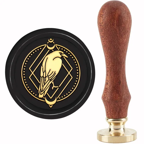 CRASPIRE Sello de cera de cuervo – 1.181 in de cristal de luna de cuervo extraíble cabeza de latón sello de cera de sellado de Halloween con mango