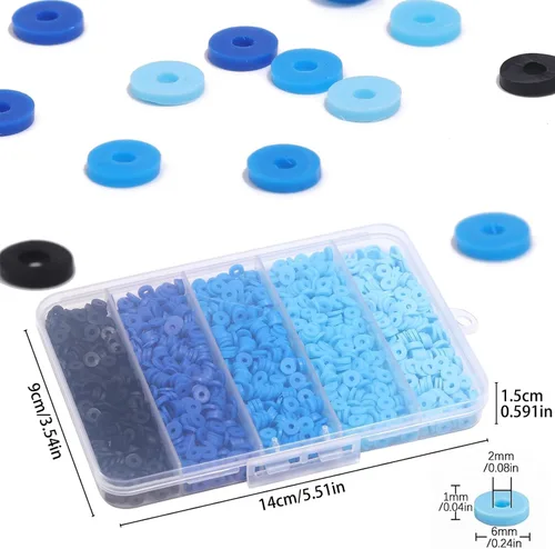 Miniatura 9 de 3500 cuentas de arcilla azul para hacer pulseras Cuentas Heishi de 6mm de polímero planas redondas en forma de disco de arcilla para hacer joyas