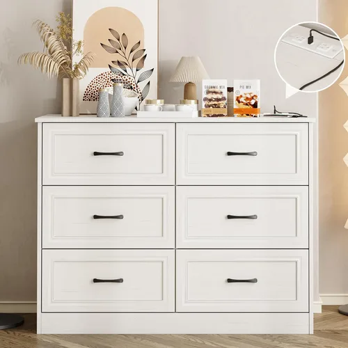 Miniatura 9 de Fameill - Cómoda para dormitorio, organizador de 9 cajones con estación de carga, cómoda alta para pasillo, cómoda de madera con tiradores de metal