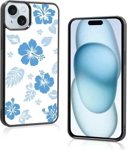 Miniatura 38 de Funda para iPhone 8 Plus y iPhone 7 Plus, linda funda Kawaii azul hibisco hawaiano floral estética floral para niñas preppy mujeres