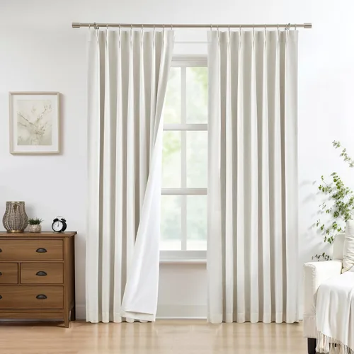 Miniatura 37 de Central Park Paneles de cortinas plisadas opacas con textura de lino, con aislamiento térmico y pestaña trasera, para sala de estar o dormitorio