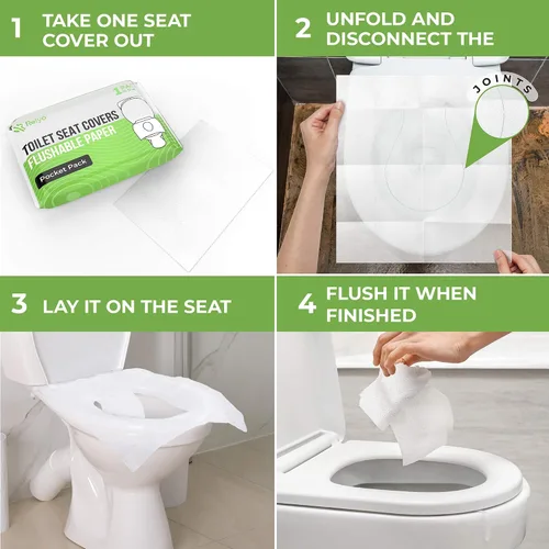 Miniatura 6 de Funda de asiento de inodoro de papel desechable (paquete de 50) – XL para adultos y niños, suministros de viaje 100% biodegradables, esenciales