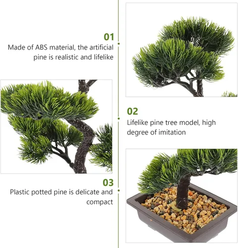 Miniatura 4 de Árbol de pino bonsái artificial, simulación de imitación de planta en maceta, exhibición de escritorio, adornos de maceta de árbol falso, planta