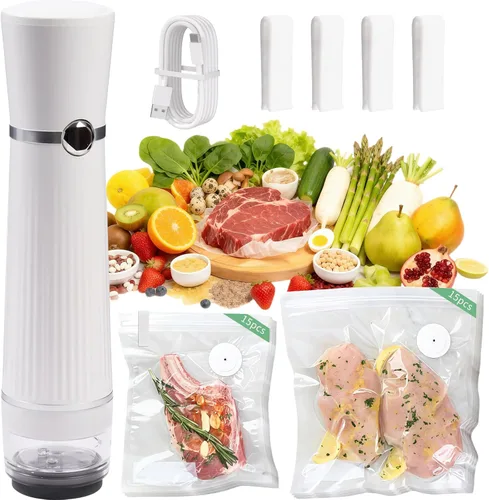 Sellador al vacío de mano, desmontable y fácil de limpiar, incluye 30 bolsas reutilizables, ahorrador de alimentos portátil, extiende la frescura
