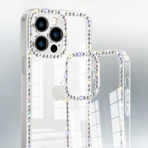 Miniatura 4 de Funda para iPhone 15, diseño de diamantes de imitación con purpurina, bonita para niñas y mujeres, con purpurina brillante y gemas de diseño