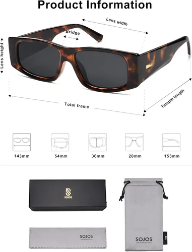Miniatura 21 de SOJOS Gafas de sol polarizadas rectangulares Y2K de moda para mujeres y hombres, gafas de sol rave de diseñador de moda SJ2228