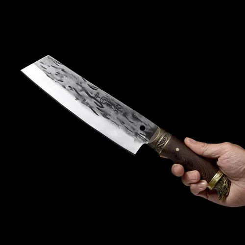Miniatura 2 de Cuchillo de carne Longquan de 8.5 pulgadas, cuchillo de chef forjado a mano, cuchillo de carnicero para el hogar, cabeza de águila, mango de madera