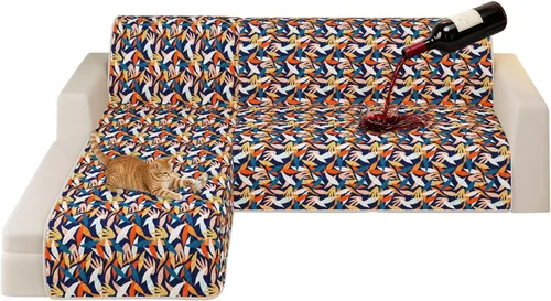 Miniatura 18 de ALIECOM Fundas para sofá modular, 100% impermeables, en forma de L, lavables, 2 piezas, fundas seccionales impresas con diván, protector de muebles