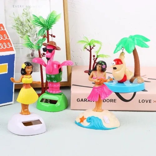Miniatura 3 de Paquete de 4 juguetes bailarines alimentados por energía solar de Hawaii Girl Flapping Wings Flamingo Car Shaking Head Dancer Doll Hawaii Toy Swing