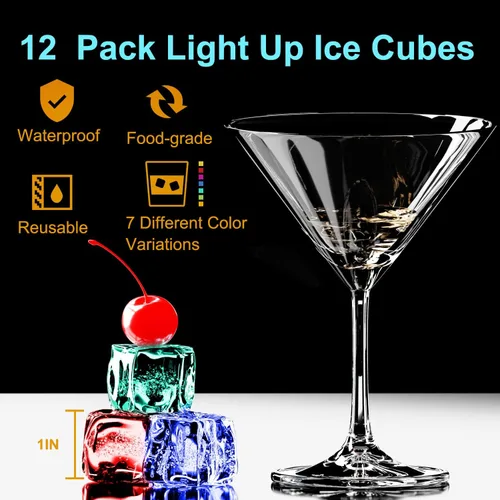 Miniatura 2 de 12 cubos de hielo impermeables con luz LED para bebidas que cambian de color, parpadean en la oscuridad, para bar, club, beber, fiesta, vino, boda