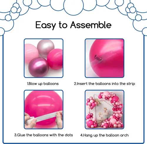 Miniatura 3 de COKAOBE Kit de arco de guirnaldas de globos rosados, 124 globos de látex rosa pastel, rosa pastel, magenta metálico para boda, compromiso, temática