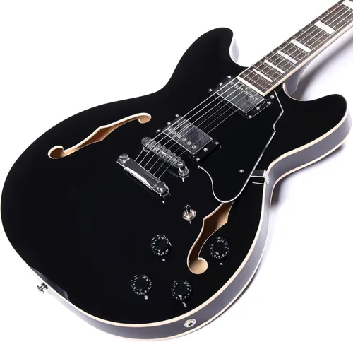 Miniatura 4 de Redid Guitarra eléctrica de cuerpo semihueco RD-100 Guitarra de jazz con agujero F, cuello de arce, pastillas humbucker (negro)