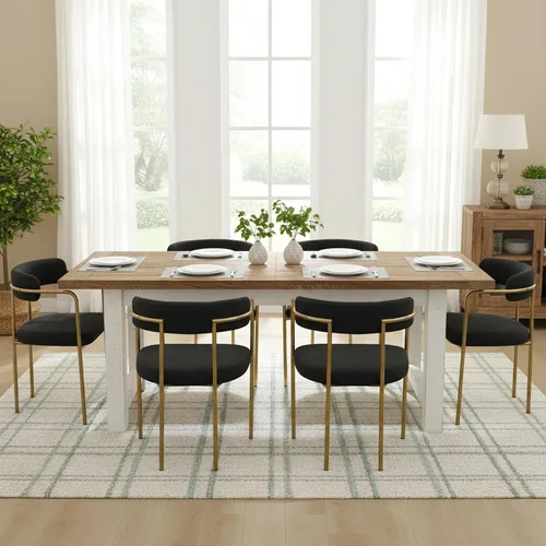 Miniatura 6 de Boucle - Juego de 4 sillas de comedor con brazos, modernas sillas de comedor tapizadas de mediados de siglo para cocina y comedor, respaldo curvo