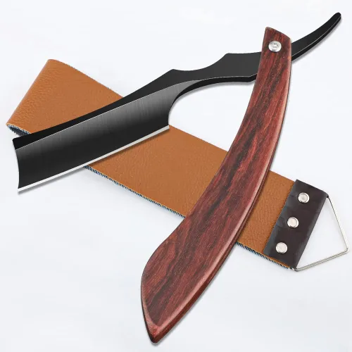 Miniatura 10 de Navaja de afeitar recta con estropa - Afeitadora profesional de borde recto de acero inoxidable premium para barbero con estropa para afeitado