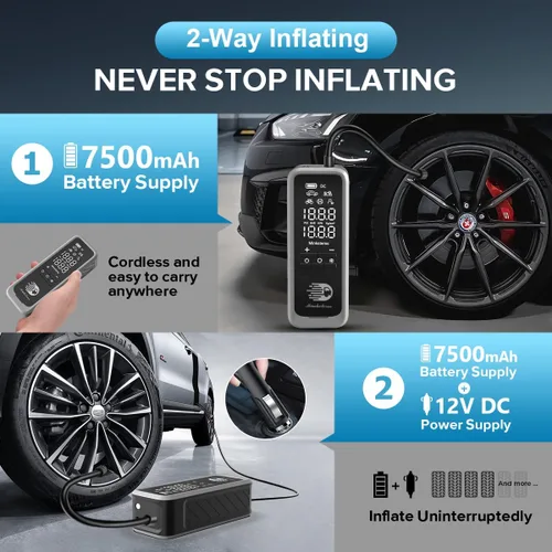 Miniatura 4 de Inflador de neumáticos Compresor de aire portátil para neumáticos de automóvil con medidor digital de presión de neumáticos - Compresor de aire