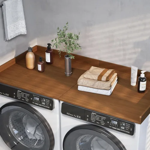 Miniatura 5 de Encimera plegable de madera para encimera de lavandería con almohadillas antideslizantes, 54 pulgadas de ancho x 27.5 pulgadas de profundidad, Marrón