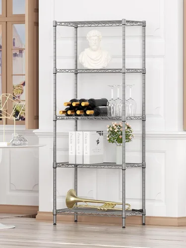 Miniatura 9 de SINGAYE Estantería de Alambre Ajustable Estantes de Almacenamiento Unidades de Pie para Cocina Armario Lavandería Baño Organizadores Despensa de Gris