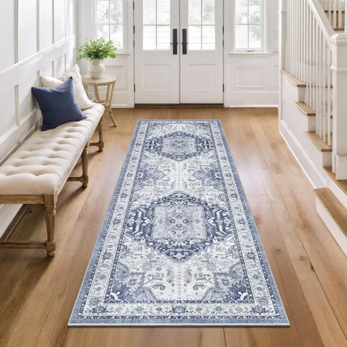 Miniatura 21 de Alfombra de pasillo lavable de 2 x 6 pies - Alfombras de cocina con respaldo antideslizante vintage suave estilo granja, alfombra de entrada