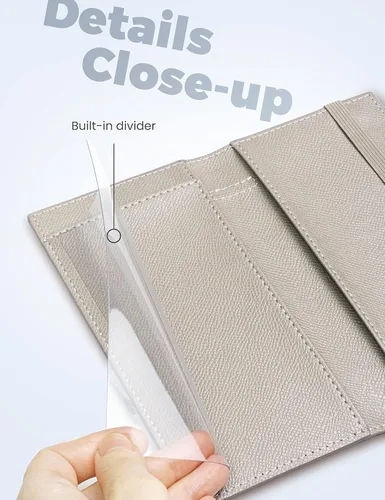 Miniatura 71 de Yarnic Funda para chequera personal, soporte para chequera con soporte para bolígrafo y divisor de plástico transparente integrado para cheques Rosa