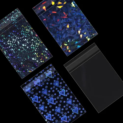 Miniatura 8 de Tinlade 200 fundas holográficas para tarjetas fotográficas Kpop con destello láser, diseño de corazón de estrella, piedras preciosas de cristal