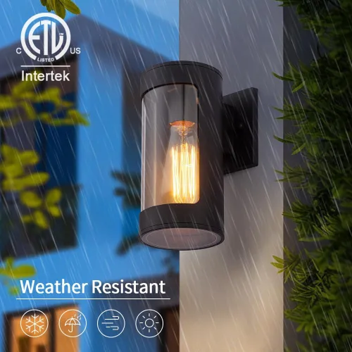 Miniatura 4 de Cerdeco Luces de pared negras para exteriores, luz cilíndrica de aluminio para porche con vidrio transparente, apliques de pared modernos