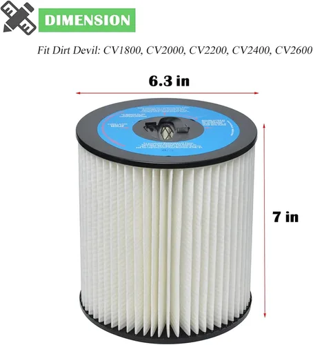 Miniatura 3 de 8106-01 Filtro de repuesto central para aspiradora compatible con Dirt Devil CV2000 CV2200 CV2600, filtro central de aspiradora de 7 pulgadas