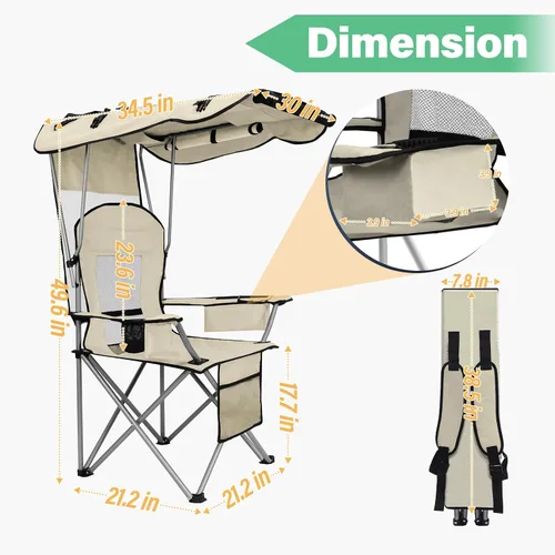 Miniatura 3 de BDL Silla de camping con toldo y sillas de playa plegables portátiles con refrigerador, respaldo de malla, portavasos y bolsillo para campamento