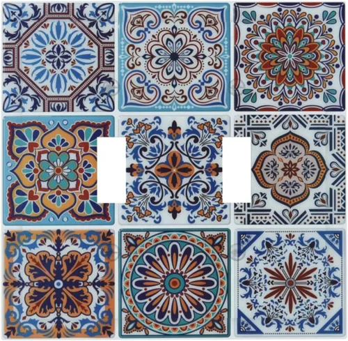 Miniatura 139 de Cubierta decorativa para interruptor de luz, diseño de pájaros y flores florales en blanco y negro, 2 bandas, cubierta decorativa para pared, placa