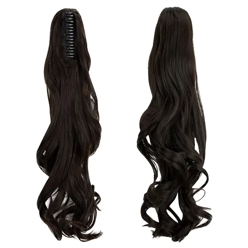Miniatura 9 de OMGREAT Extensiones de cola de caballo largas con clip, extensiones sintéticas gruesas de 24 pulgadas para mujer, con garra de mandíbula, rubio