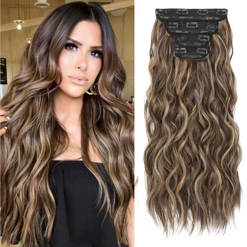 Miniatura 11 de REECHO Extensiones de cabello, 4 extensiones de cabello con clip, HE001, extensiones de cabello sintético suave natural para mujer, rubio claro
