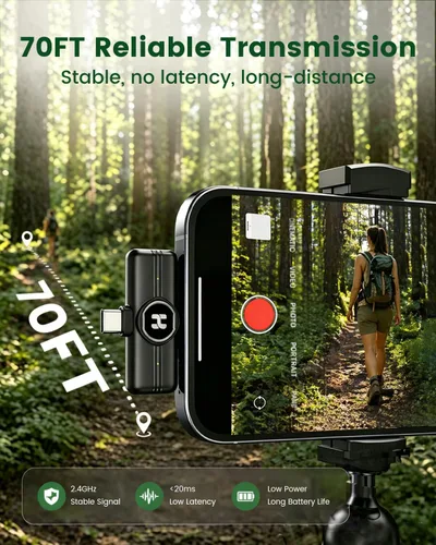 Miniatura 4 de Micrófono de solapa inalámbrico USB C Mini para iPhone 15 16, dispositivos iOS y Android, micrófono de solapa con reducción de ruido para grabación