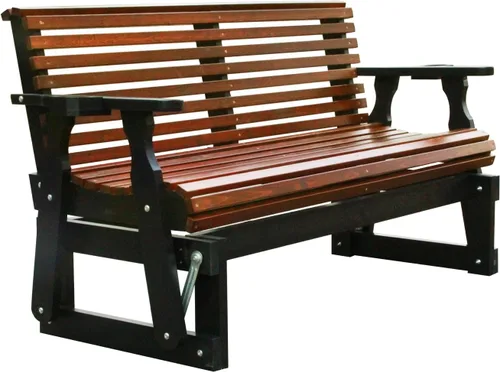 Miniatura 6 de Mecedora de 2 Plazas para Exteriores, Silla Deslizante de Madera de 5 Pies con Respaldo Alto Curvado, Portavasos y Contorno Profundo, Mecedora Gris