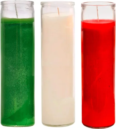 Velas de oración, velas de cera verde, blanca y roja (paquete de 3) perfectas para mostrar el país y el orgullo religioso, juego de velas de frascos