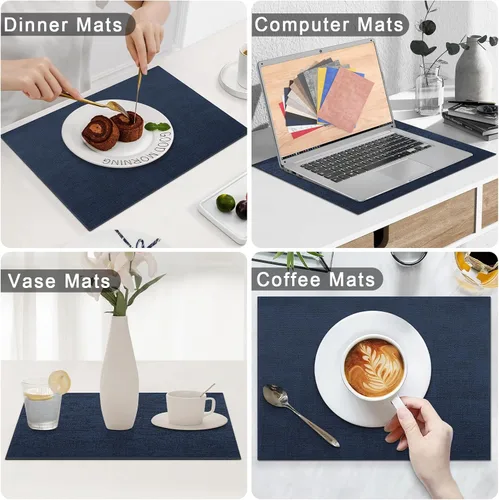 Miniatura 6 de Homaxy - Juego de 6 manteles individuales de piel sintética resistentes al calor para mesa de comedor, impermeables, lavables, limpiables, manteles