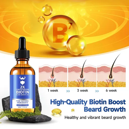Miniatura 3 de Aceite para el crecimiento de la barba, aceite de biotina para barba de concentración 2X para hombres (2 onzas), aceite natural para barba