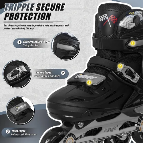 Miniatura 2 de Nattork Patines en línea ajustables para niños con ruedas iluminadas para niños y niñas - Decoraciones de autos de carreras geniales para interiores