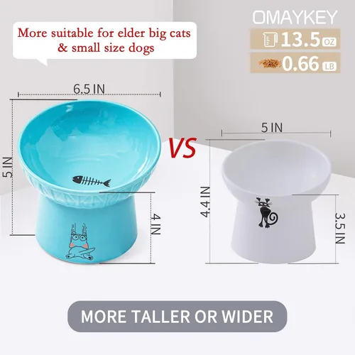Miniatura 3 de Platos elevados de cerámica para gatos de 6.5 pulgadas extra anchos, cuenco de comida y agua para gatos inclinado y elevado de porcelana, platos