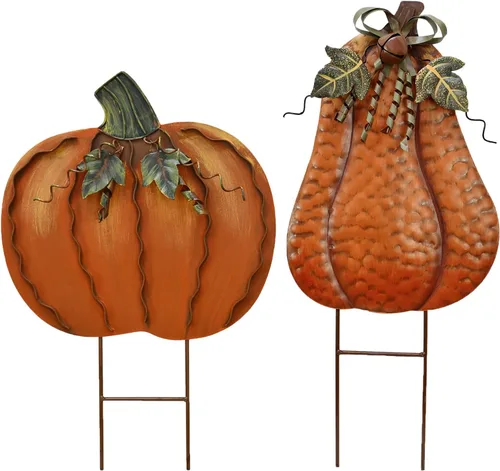 Miniatura 13 de Letreros de metal con estacas de calabaza, decoración de otoño, decoración decorativa de jardín, césped, calabazas, decoración de otoño al aire