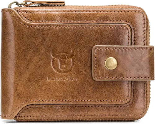 Miniatura 22 de LUKZIJAES Billetera de cuero genuino para hombre, con bloqueo RFID, delgada, plegable, bolsillo frontal, #3-Café, Vintage