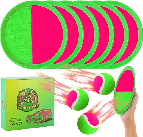 Miniatura 7 de Juguetes exteriores para niños de 4 a 8 años – Juego de pelotas para lanzar y atrapar, juegos al aire libre para niños y adultos con 6 paletas y 3