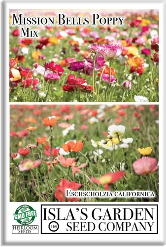 Mission Bells - Mezcla de semillas de amapola (Eschscholzia californica) - 1500 semillas tradicionales sin OMG, vibrantes flores semi-dobles en
